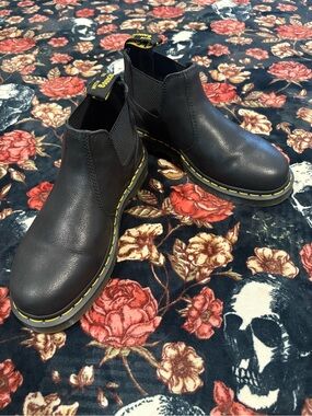 Dr. Martens Black Leather Chelsea Boots with Yellow Stitching